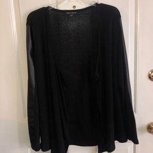 Sweater cardigan, with Faux leather/ribbed sleeves